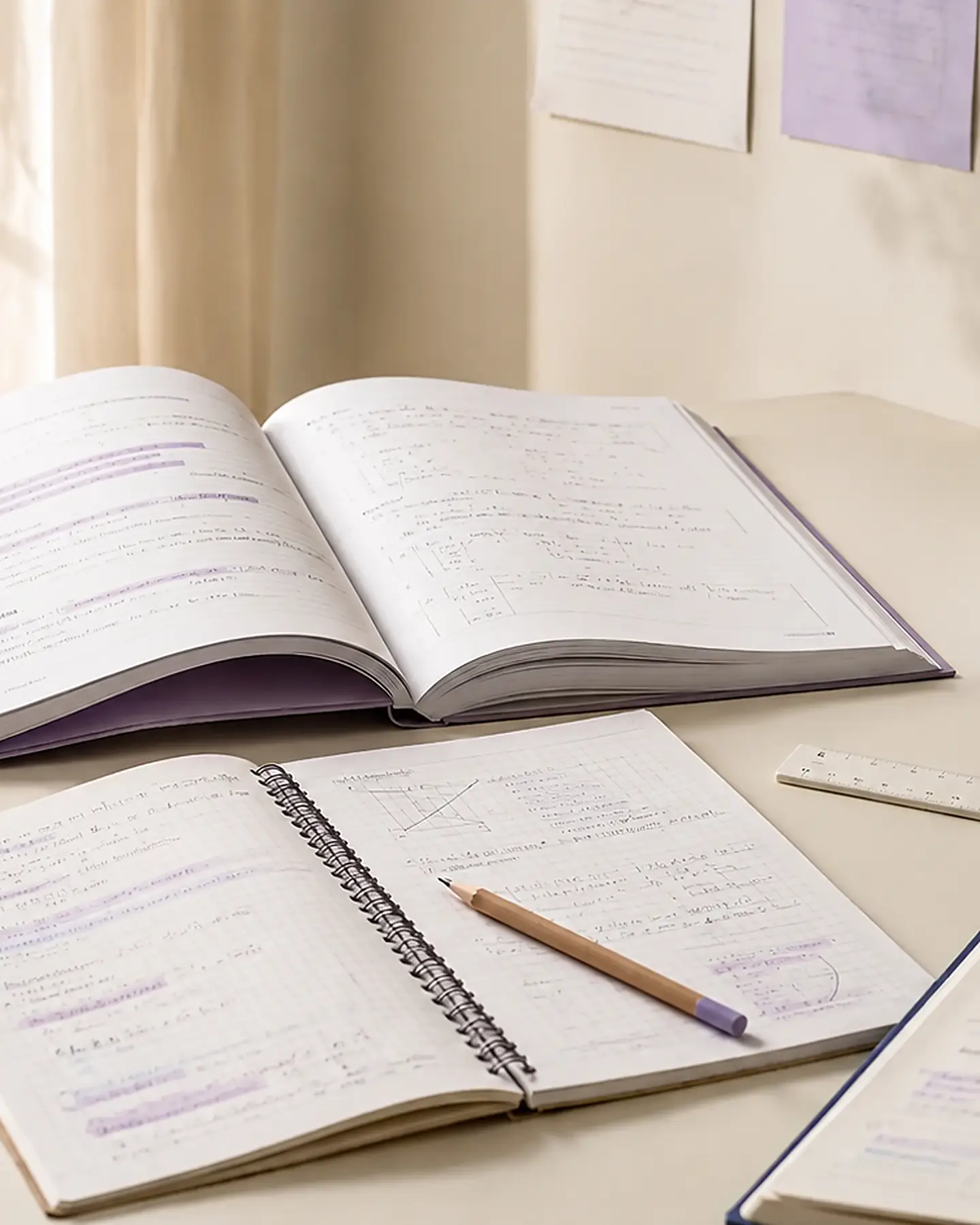 Atmosféra přípravy k přijímačkám – studijní materiály a pomůcky na stole