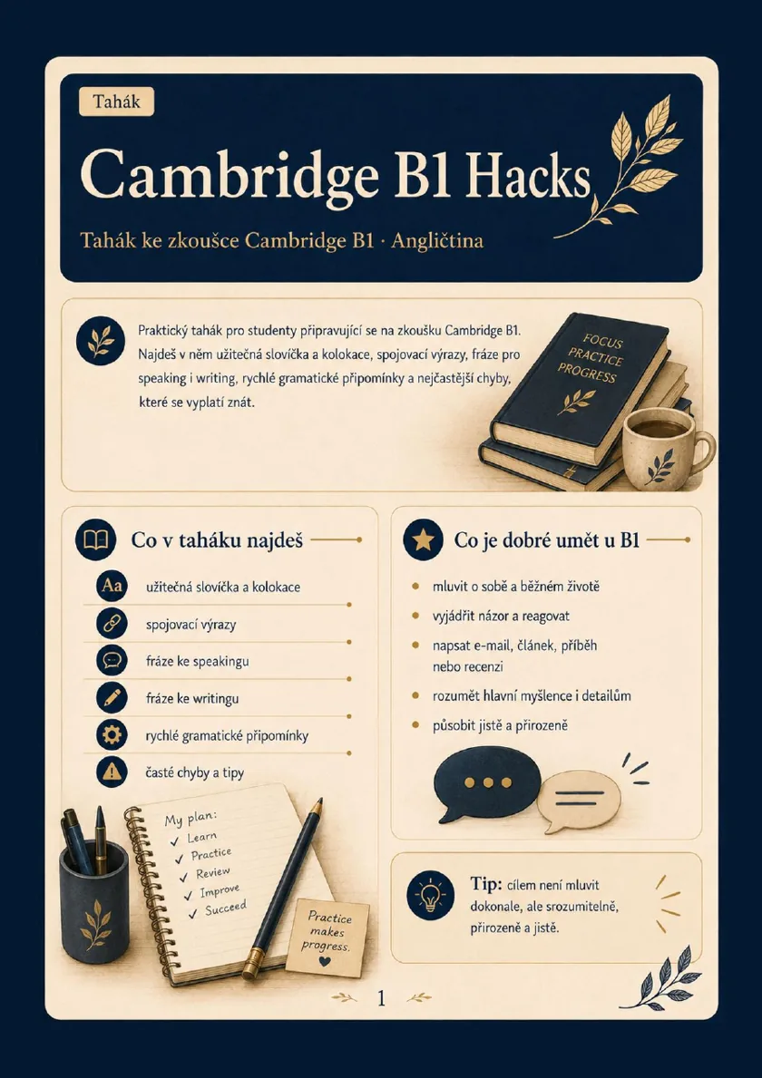 Náhled první strany taháku Cambridge B1 Hacks.
