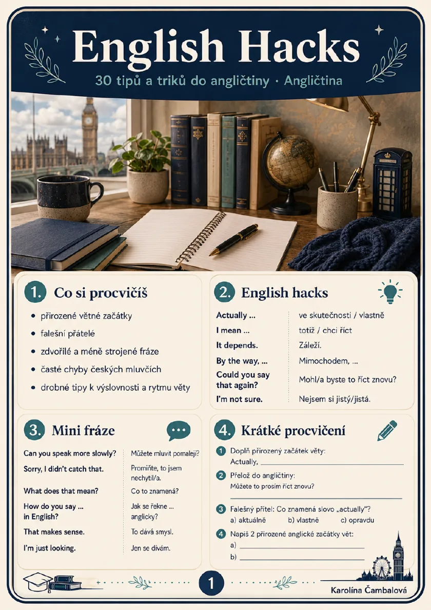 Náhled první strany taháku English Hacks.