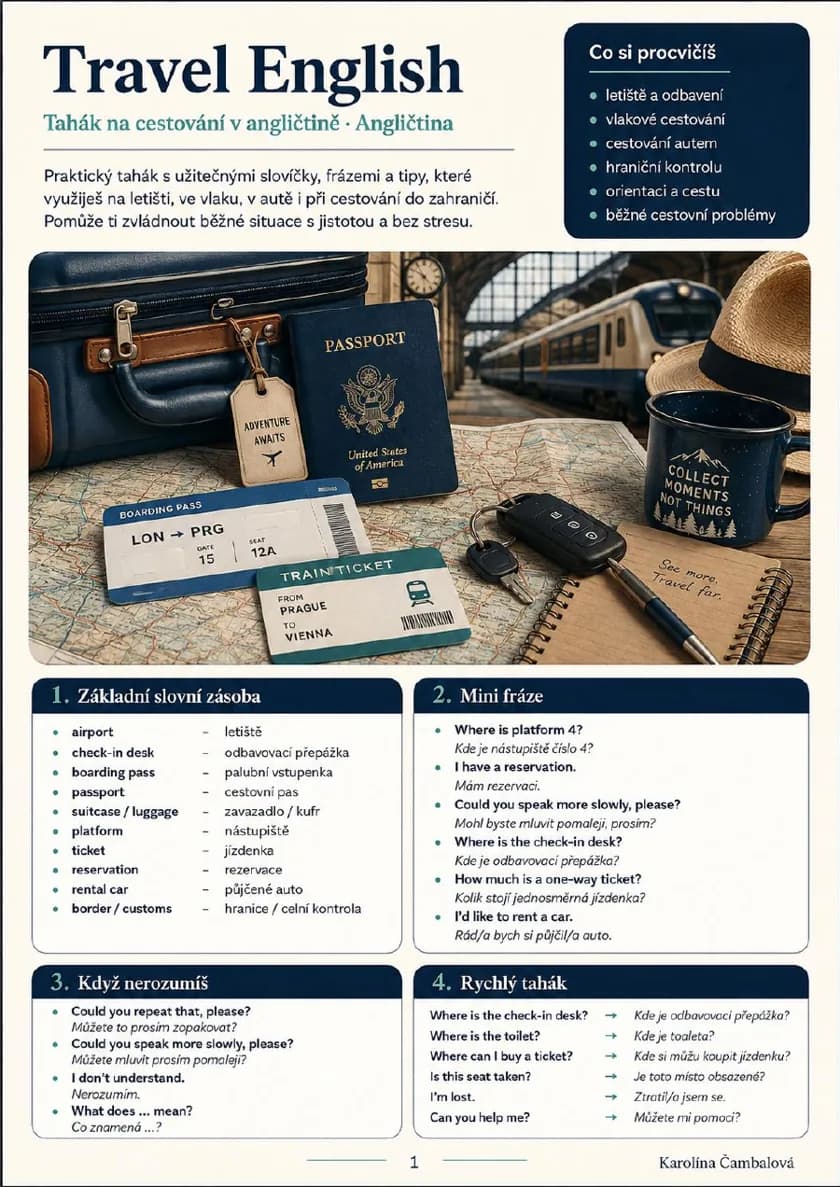 Náhled první strany taháku Travel English.